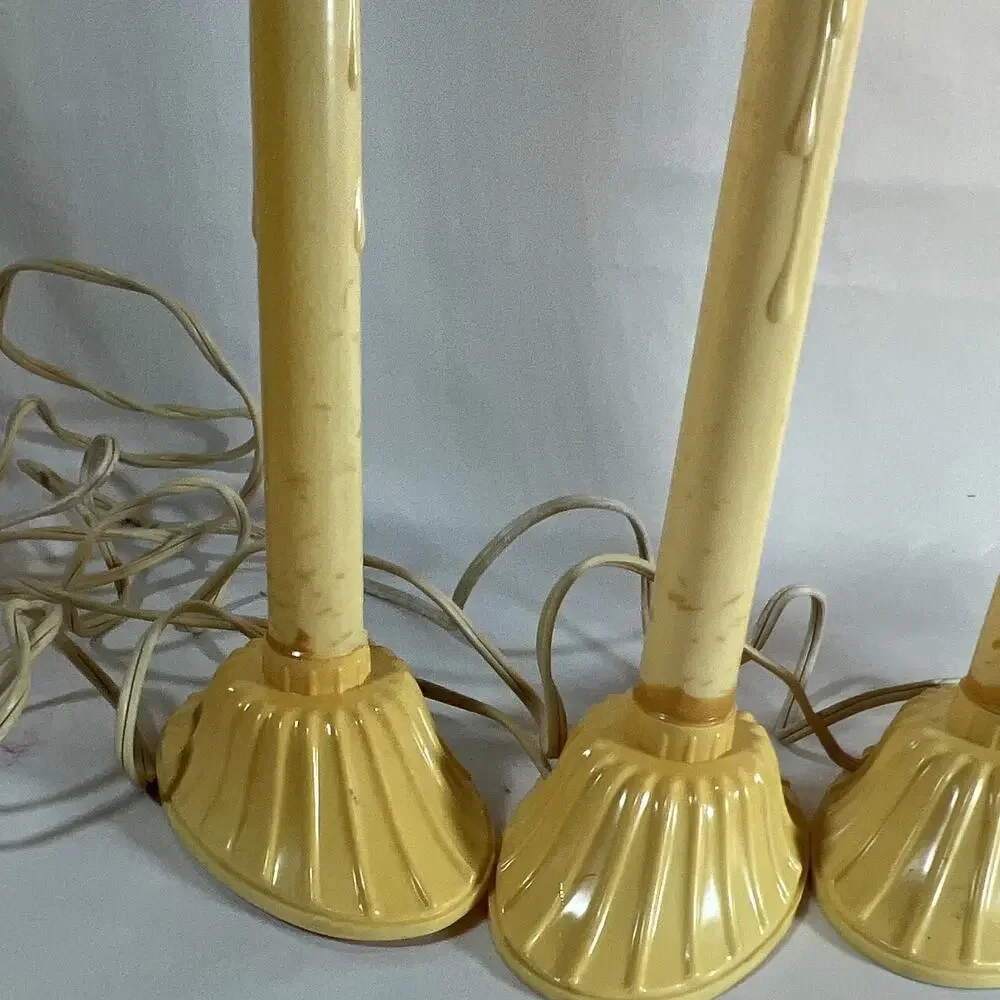 Vintage Set of 4 Plug-In Electric Christmas Window Candle Lights Holly Red Bows